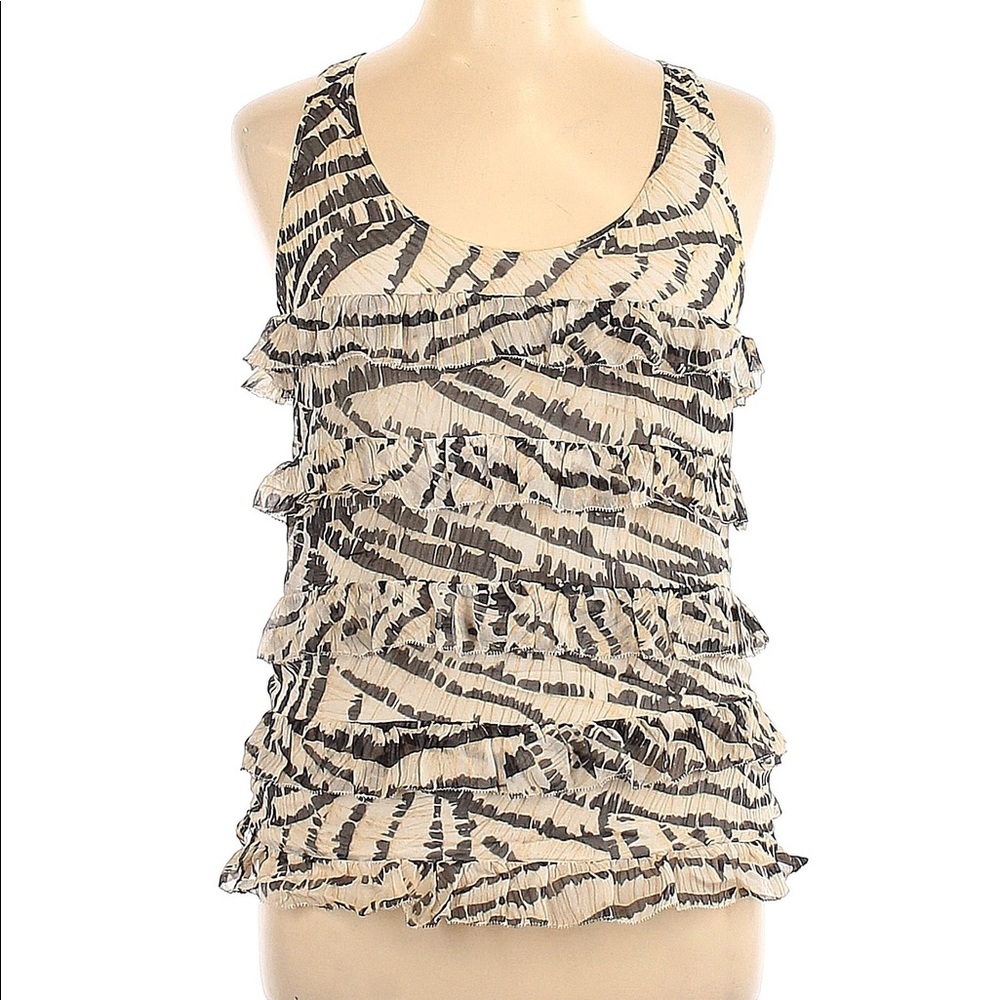 Diane Von Furstenberg Animal Print Sleeveless Genuine Silk Tiered Ruffled Layers